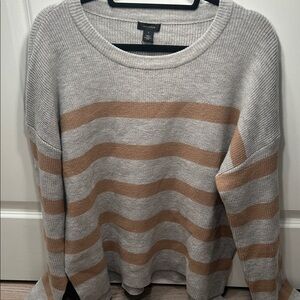 Halogen Women's Gray and Tan Striped Long Sleeve Sweater Acrylic Nylon Sz 1.